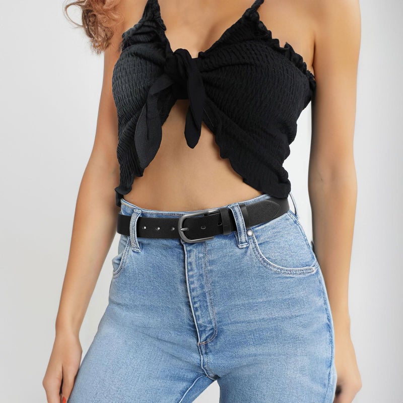 WHIPPY Women Leather Belt for Jeans Pants Dresses Black Ladies Waist Belt with Pin Buckle M - Image 2